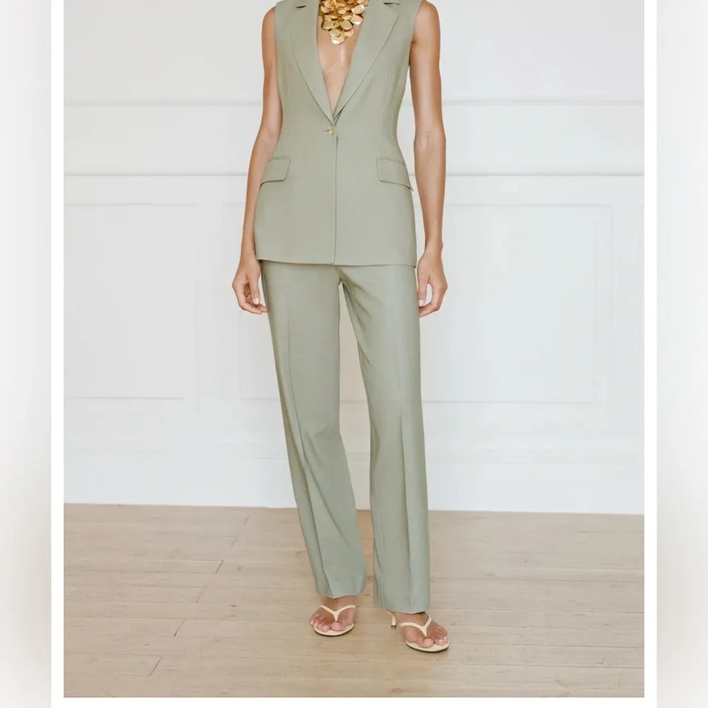 Zara STRAIGHT LEG LINEN PANTS light khaki
